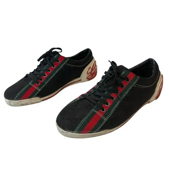 Vintage Gucci Sneakers Black Red Green White Logo Shoes EU Size 40 Women's US 8 - Picture 2 of 12